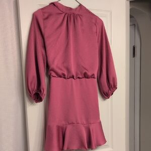 Vici Pink Long Sleeve Ruffle Hem Dress